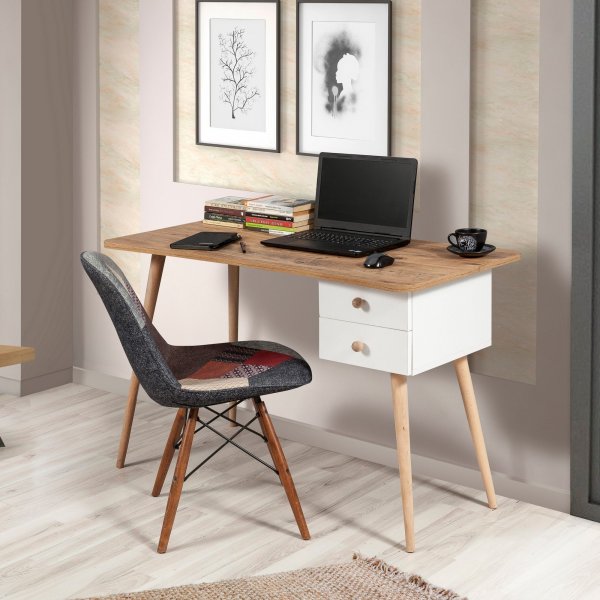 Balbina skrivbord 120x60 cm - Furu/vit