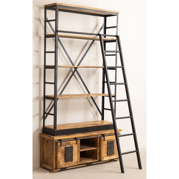 WoodCraft bokhylla med skjutdörrar och stege - Vintage / Mango WoodCraft bokhylla med skjutdörrar och stege - Vintage / Mango