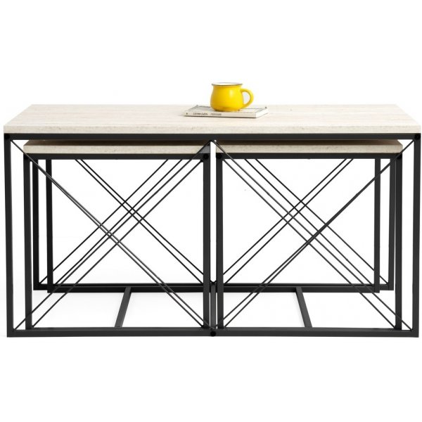 Ensemble de table basse Defne - Noir/marbre Ensemble de table basse Defne - Noir/marbre