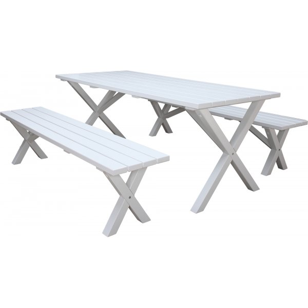 Table de groupe d'extrieur Scottsdale 190 cm avec 2 bancs - Blanc