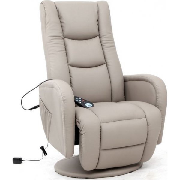 Massagefåtölj i beige PVC med fjärrkontroll Massagefåtölj i beige PVC med fjärrkontroll