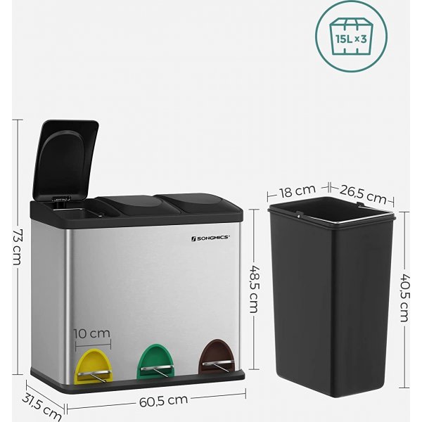 Maiken afvalbak 54 l - Zilver/zwart Maiken afvalbak 54 l - Zilver/zwart