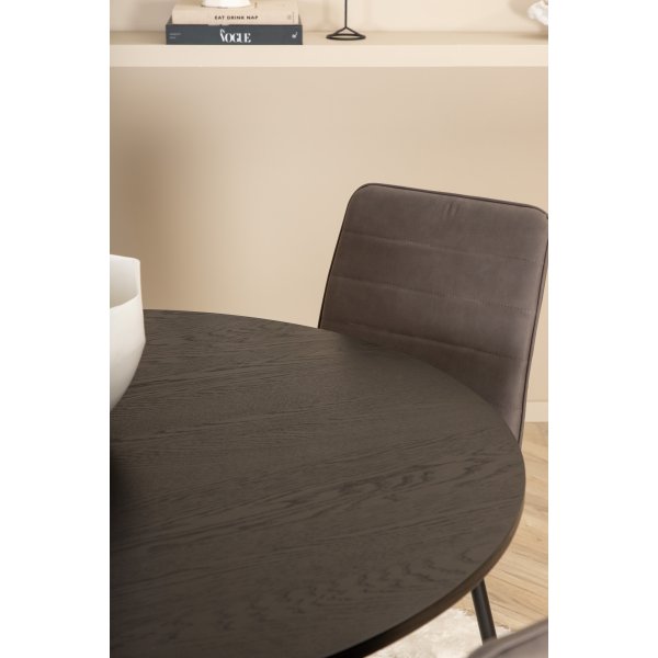 Bianca Matgrupp runt svart matbord med 4 st Windu Lyx grå stolar Bianca Matgrupp runt svart matbord med 4 st Windu Lyx grå stolar