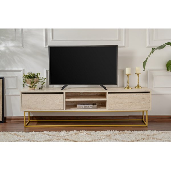 Escape TV-bnk 180 cm - Travertin/guld