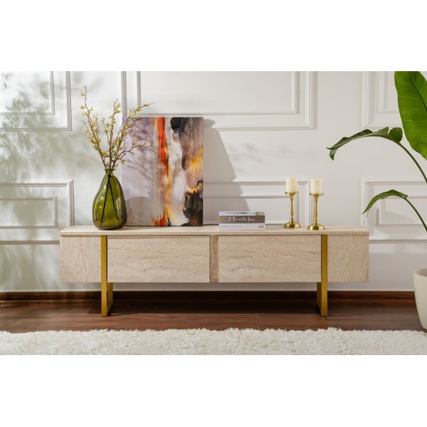 Serenity TV-bnk - Travertin/guld