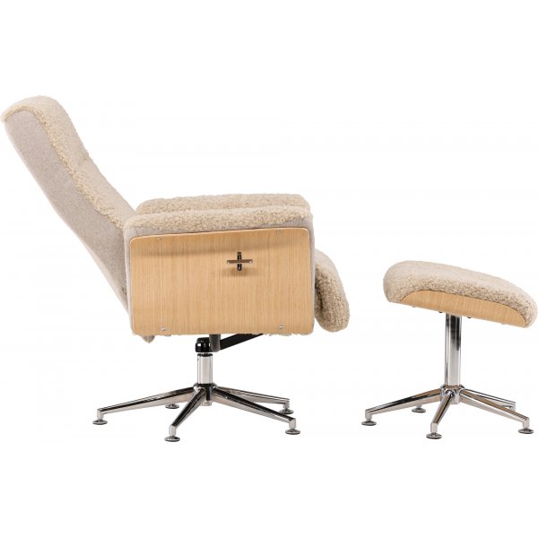 Fauteuil relax avec repose-pieds - Imitation peau de mouton beige/chne huil + Dtachant pour meubles
