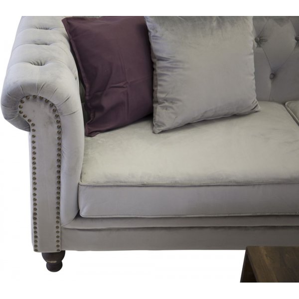 Canapé chesterfield 3 places Churchill - Velours gris clair Canapé chesterfield 3 places Churchill - Velours gris clair