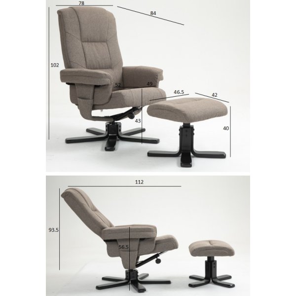 Oslo reclinerfåtölj med pall i mörkbeige tyg Oslo reclinerfåtölj med pall i mörkbeige tyg
