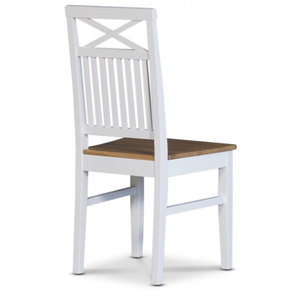 Chaise de salle à manger Dalarös avec sortie et croix au dos - Blanc / Chêne huilé + Pieds de meubles Chaise de salle à manger Dalarös avec sortie et croix au dos - Blanc / Chêne huilé + Pieds de meubles