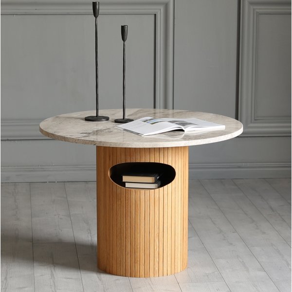 Arto runt soffbord hjd 60 cm - Ek / Ljus europeisk marmor