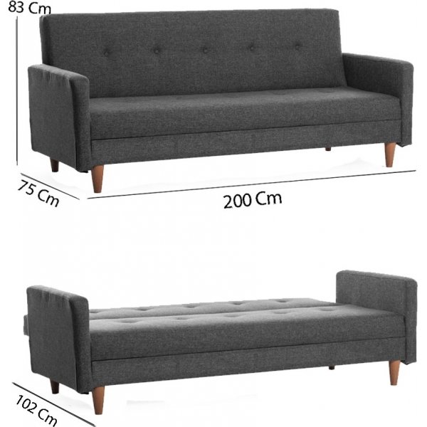 Canapé convertible 3 places Hiko Gris foncé Canapé convertible 3 places Hiko Gris foncé