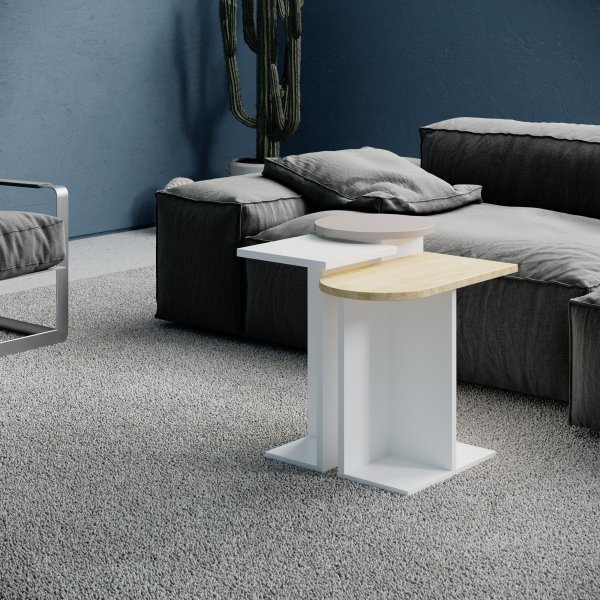 Mund satsbord 51 x 13 cm - Vit/ek/ljus mocka