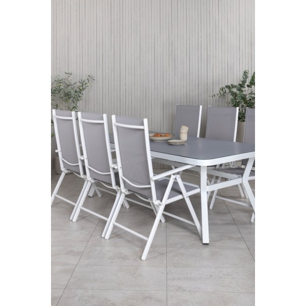 Ensemble de repas d'extrieur Virya avec 6 chaises Break - Gris/Blanc
