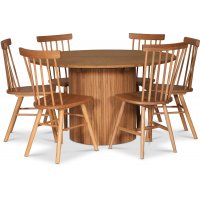 Nova matgrupp, förlängningsbart matbord Ø130-170 cm inkl 6 st Orust pinnstolar - Oljad ek Nova matgrupp, förlängningsbart matbord Ø130-170 cm inkl 6 st Orust pinnstolar - Oljad ek