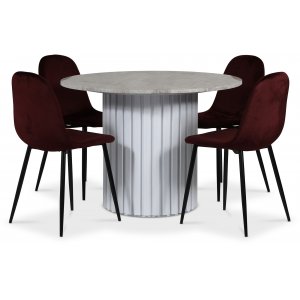 Groupe de salle  manger Empire 105 cm incl. 4 Chaises Carisma bordeaux - Marbre Diana argent / Sommier lattes bois blanc