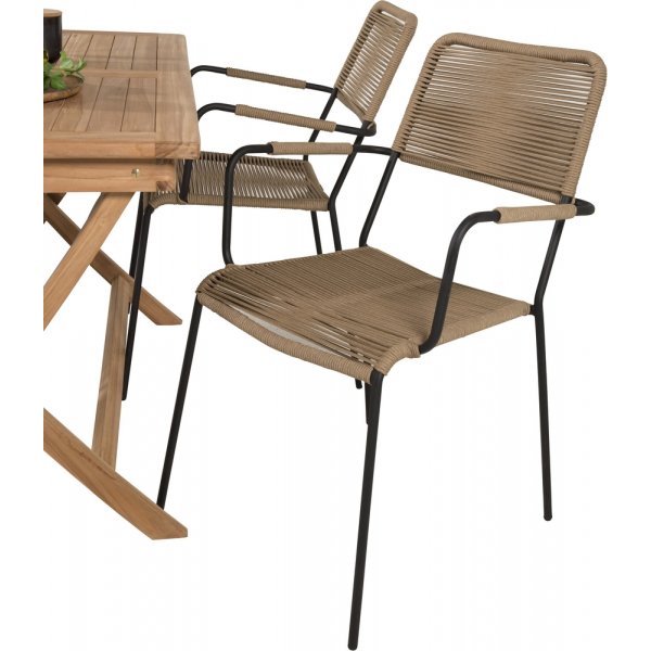 Kenya utematgrupp med 4 st Lindos stolar - Beige/Svart/Teak Kenya utematgrupp med 4 st Lindos stolar - Beige/Svart/Teak