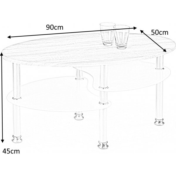 Salontafel 90 x 50 cm Wit/eiken - Adiba Salontafel 90 x 50 cm Wit/eiken - Adiba