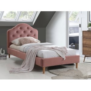 Chloe rosa sängram med gavel 90x200 cm + Möbelvårdskit för textilier
