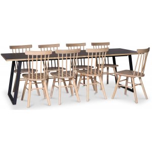 Groupe de salle  manger Edge 3.0 240x90 cm avec 8 chaises en bois Orust huil blanc - Stratifi haute pression noir (HPL)