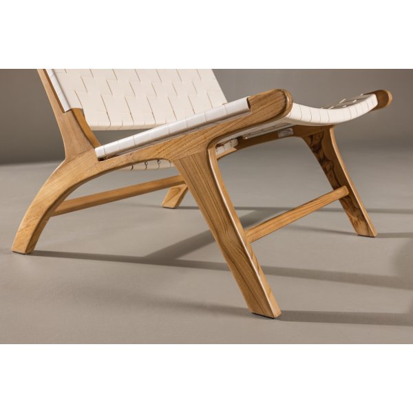 Chaise longue Rike - PU crème/teck Chaise longue Rike - PU crème/teck