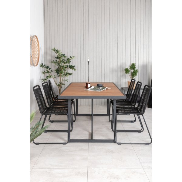 Khung utematgrupp med 6 st Lindos stolar - Svart/Natur