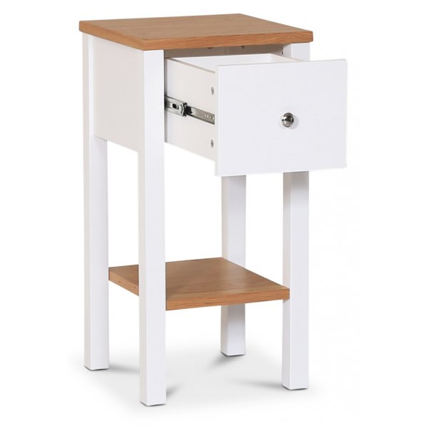 Sandhamn vitt sängbord med ek + Textilrengöring för möbler Sandhamn vitt sängbord med ek + Textilrengöring för möbler