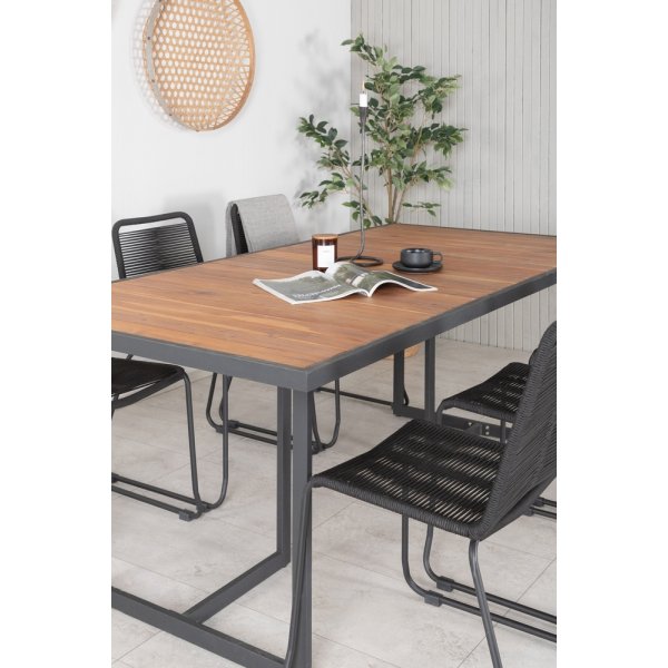 Khung utematgrupp med 6 st Lindos stolar - Svart/Natur