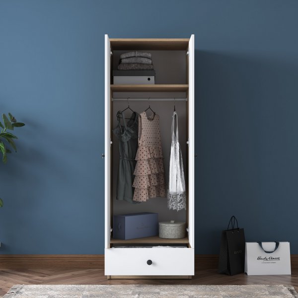 Mendy garderob med låda 60 cm - Valnöt/vit Mendy garderob med låda 60 cm - Valnöt/vit