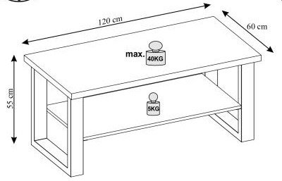 Table basse Kasady 120 cm - Chne Wotan/noir