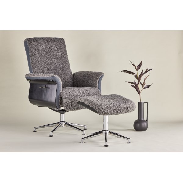 Relaxfauteuil met voetenbank - Grijs - Hagn + Vlekverwijderaar voor meubels