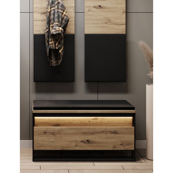 Quant hallbänk 92 cm - Artisan ek/svart Quant hallbänk 92 cm - Artisan ek/svart