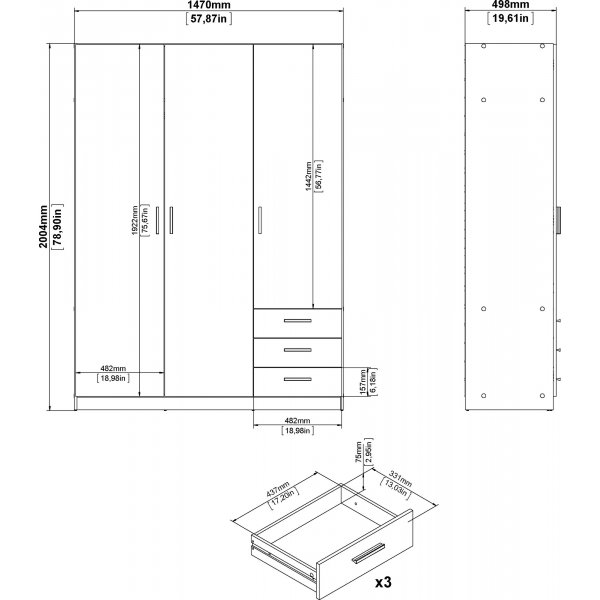 Armoire Sprint avec 3 portes et 3 tiroirs - Blanc Armoire Sprint avec 3 portes et 3 tiroirs - Blanc