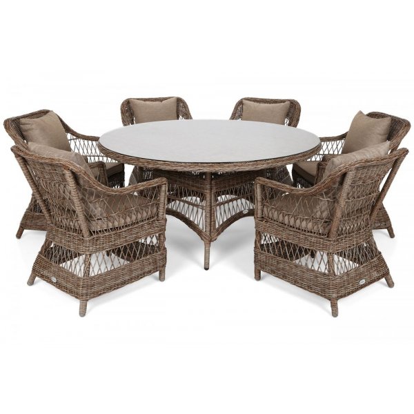 Sycylia Matgrupp med runt matbord 150 cm + 6 stolar - Vintage