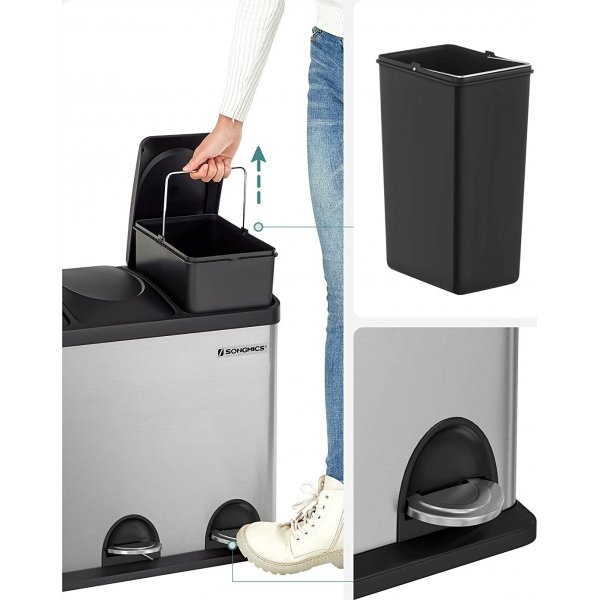 Poubelle Luan 54 l - Argent/noir