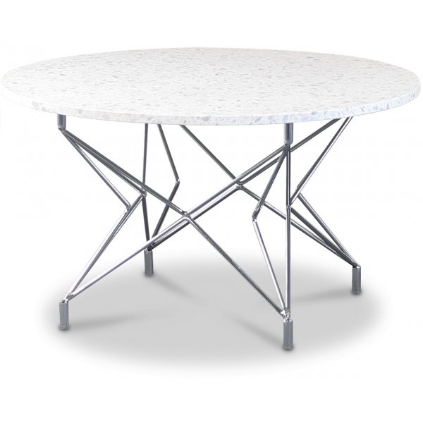 Terrazzo runt soffbord  80 cm - Bianco Terrazzo & underrede Star krom
