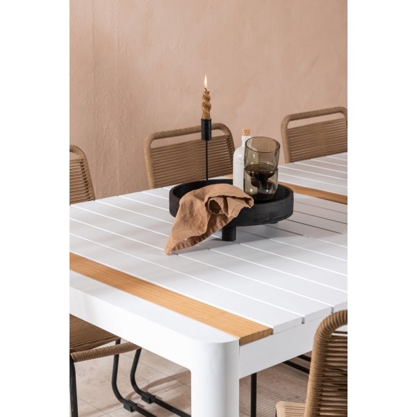 Togo utematgrupp med 6 st Lindos stolar - Beige/Svart/Teak Togo utematgrupp med 6 st Lindos stolar - Beige/Svart/Teak