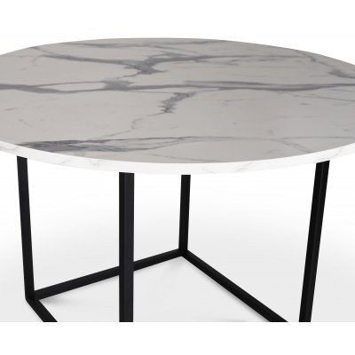 Sintorp matgrupp, runt matbord 115 cm inkl 4 st svarta pinnstolar Castor - Vit marmor (Laminat) + Mbeltassar