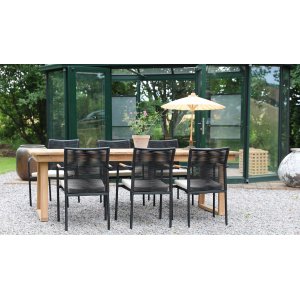 Salt outdoor dining groepseettafel 240x100 cm met 6 Skanr frame stoelen - Teak/Zwart