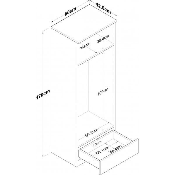 Mendy garderob med låda 60 cm - Valnöt/vit Mendy garderob med låda 60 cm - Valnöt/vit