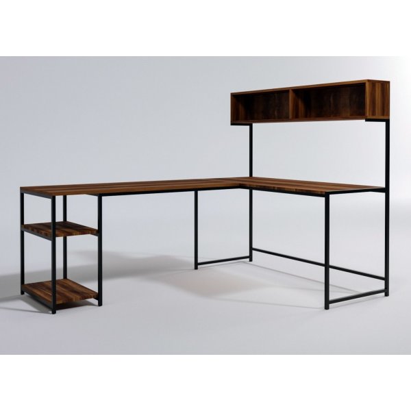 Bureau d'angle Casino avec étagères 200x60 cm - Noyer Bureau d'angle Casino avec étagères 200x60 cm - Noyer