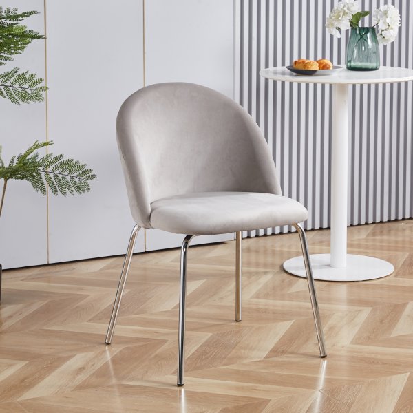 Stol grbeige sammet kromade ben + Textilrengring fr mbler