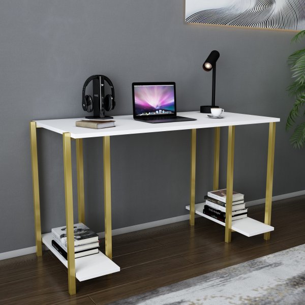 Academy skrivbord 125,2 x 60 cm - Guld/vit