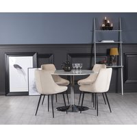 Plaza matgrupp, marmorbord med 4 st Theo sammetsstolar - Beige/Vit/Krom Plaza matgrupp, marmorbord med 4 st Theo sammetsstolar - Beige/Vit/Krom