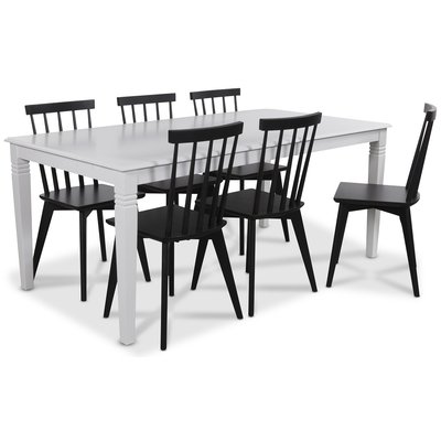Mellby matgrupp 180 cm bord med 6 st svarta Linkping Pinnstolar
