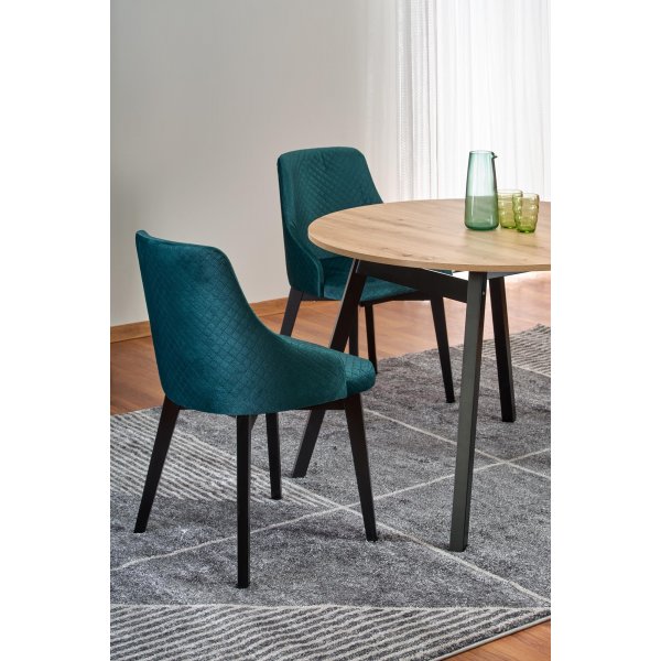 Table  manger ronde extensible Caliss 102-142 cm - Chne artisanal/noir