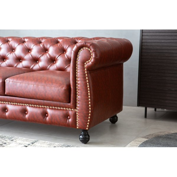 Soffa chesterfield 3-sits i brun PU - Charles