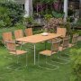 Mllan utegrupp i teak: 8 st stolar med matbord 176x90 cm