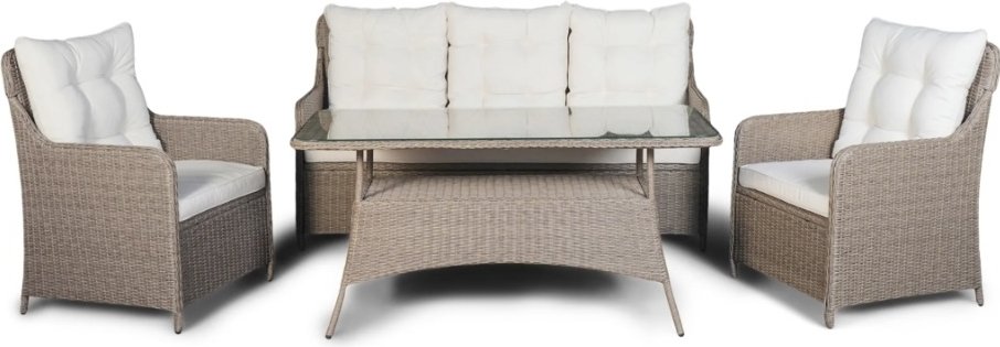 Ljusö utegrupp 3-sits soffa med bord och fåtöljer - Beige konstrotting - Loungegrupper, Utemöbelgrupper, Utemöbler