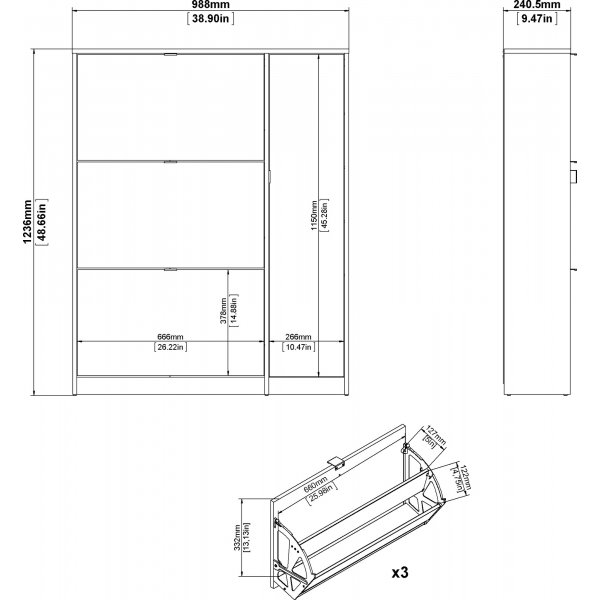 Meuble à chaussures avec porte et 3 compartiments - Chêne/blanc Meuble à chaussures avec porte et 3 compartiments - Chêne/blanc