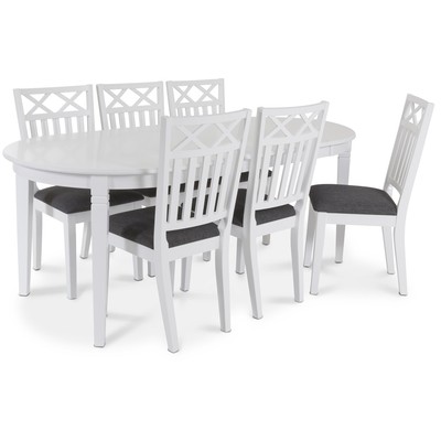 Sandhamn Matgrupp ovalt bord med 6 st Wilmer stolar i Grtt tyg
